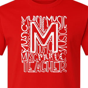 Music Teacher T-Shirt, Typography M Word Art for Band and Choir Educators
