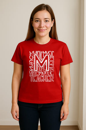 Music Teacher T-Shirt, Typography M Word Art for Band and Choir Educators