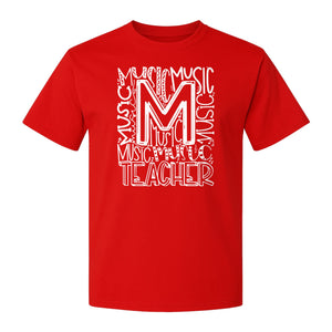 Music Teacher T-Shirt, Typography M Word Art for Band and Choir Educators