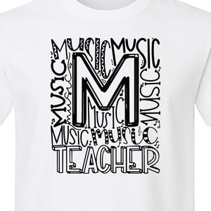 Music Teacher T-Shirt, Typography M Word Art for Band and Choir Educators