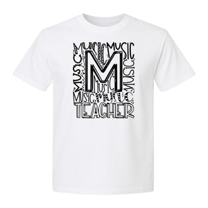 Music Teacher T-Shirt, Typography M Word Art for Band and Choir Educators