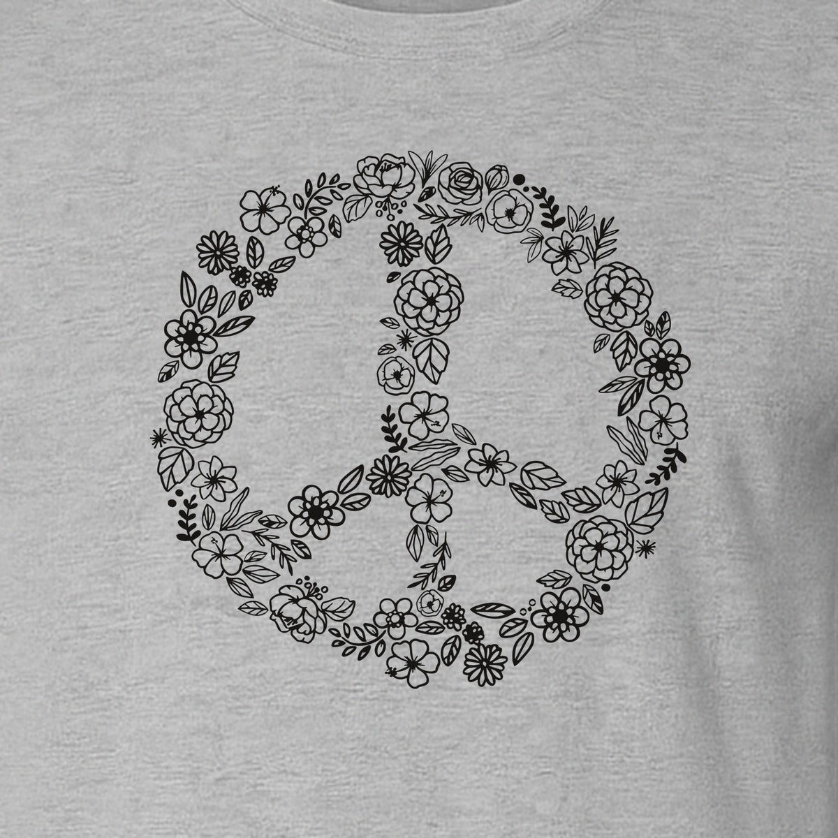 Peace Sign T-Shirt, Floral Boho Outline Design for Hippie Style and Retro Festival Fans