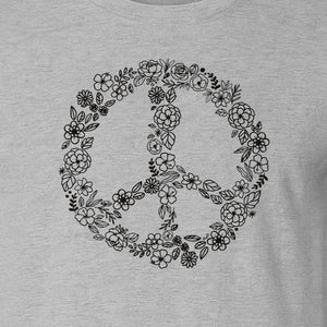 Peace Sign T-Shirt, Floral Boho Outline Design for Hippie Style and Retro Festival Fans