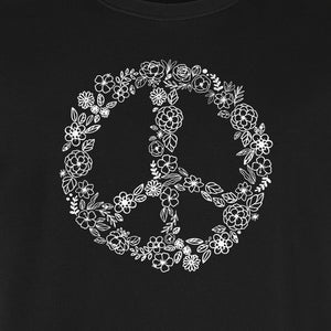 Peace Sign T-Shirt, Floral Boho Outline Design for Hippie Style and Retro Festival Fans