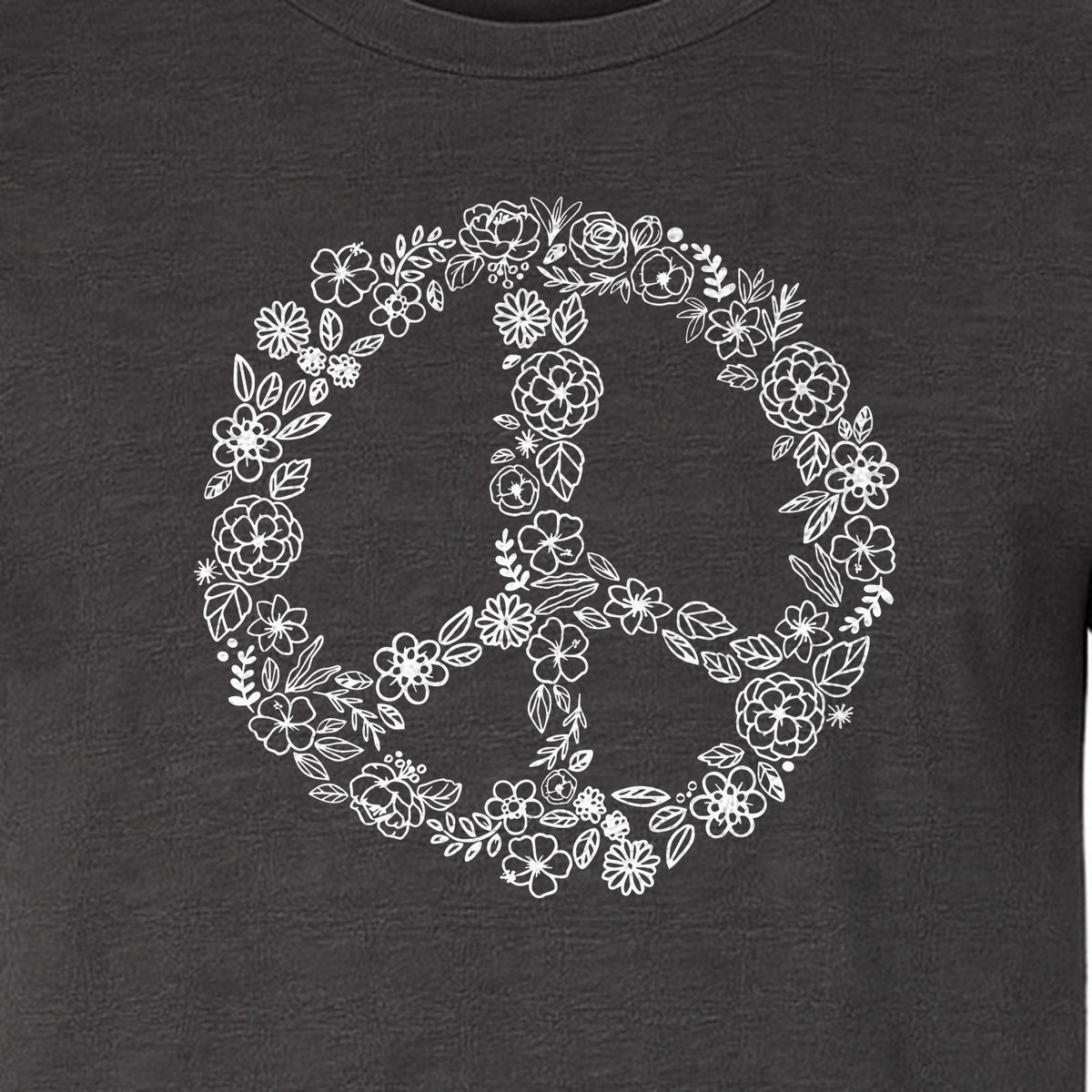 Peace Sign T-Shirt, Floral Boho Outline Design for Hippie Style and Retro Festival Fans