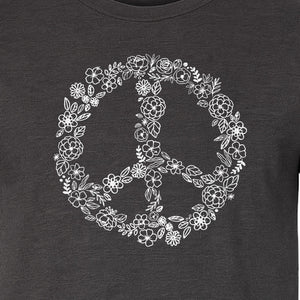 Peace Sign T-Shirt, Floral Boho Outline Design for Hippie Style and Retro Festival Fans