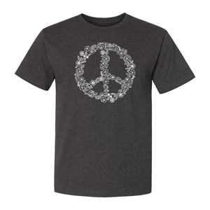 Peace Sign T-Shirt, Floral Boho Outline Design for Hippie Style and Retro Festival Fans