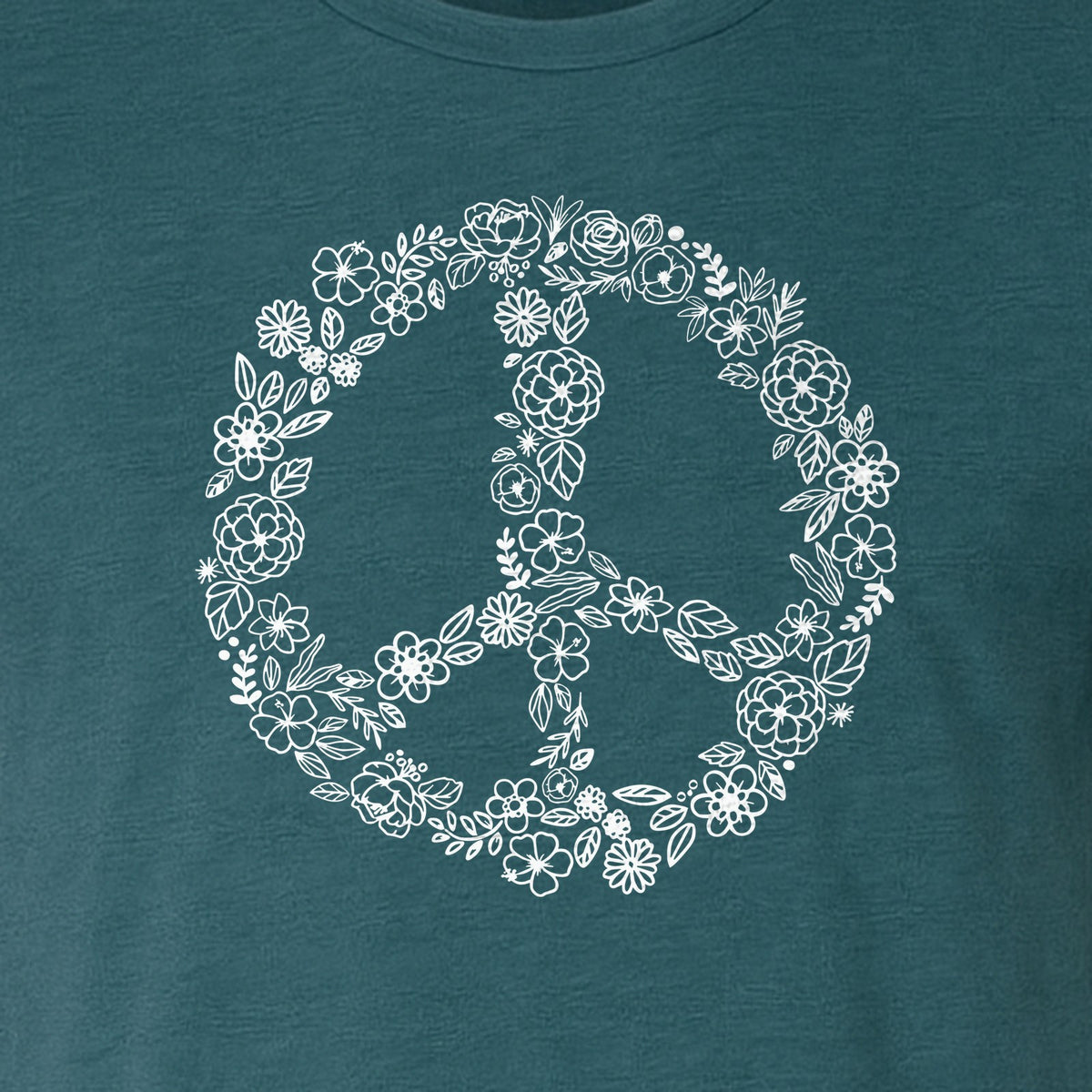 Peace Sign T-Shirt, Floral Boho Outline Design for Hippie Style and Retro Festival Fans