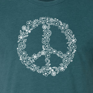 Peace Sign T-Shirt, Floral Boho Outline Design for Hippie Style and Retro Festival Fans