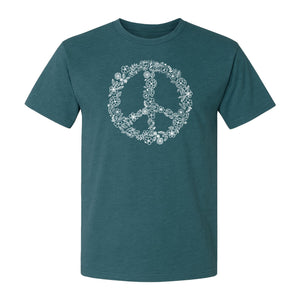 Peace Sign T-Shirt, Floral Boho Outline Design for Hippie Style and Retro Festival Fans