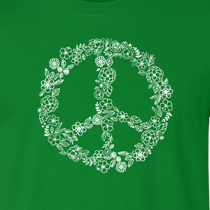 Peace Sign T-Shirt, Floral Boho Outline Design for Hippie Style and Retro Festival Fans