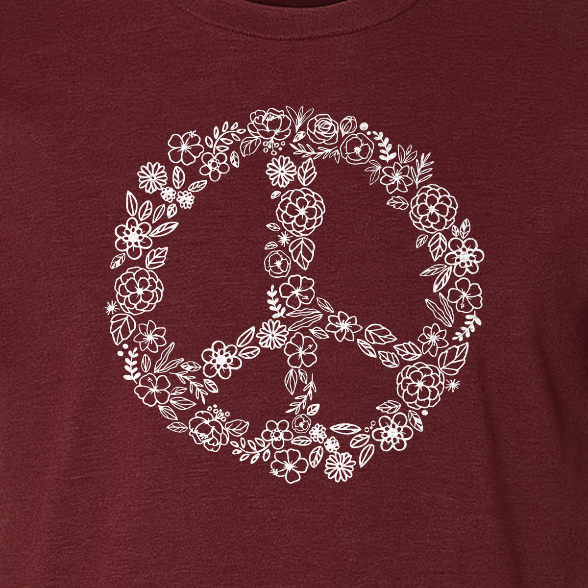 Peace Sign T-Shirt, Floral Boho Outline Design for Hippie Style and Retro Festival Fans