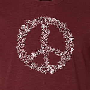 Peace Sign T-Shirt, Floral Boho Outline Design for Hippie Style and Retro Festival Fans