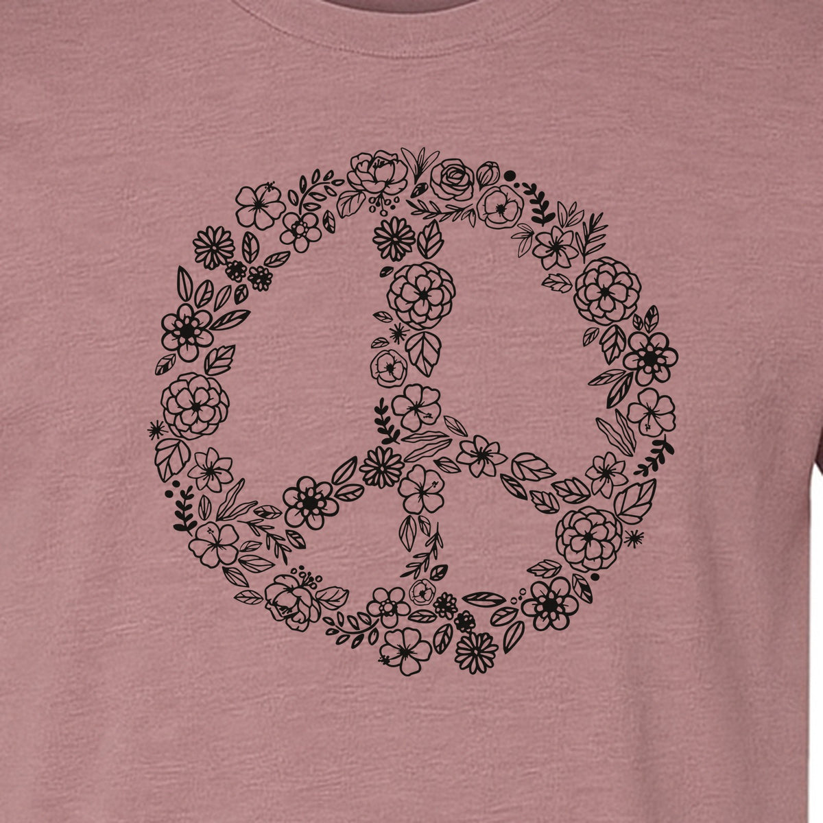 Peace Sign T-Shirt, Floral Boho Outline Design for Hippie Style and Retro Festival Fans