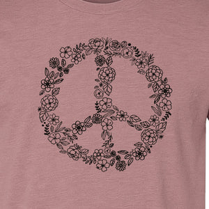 Peace Sign T-Shirt, Floral Boho Outline Design for Hippie Style and Retro Festival Fans