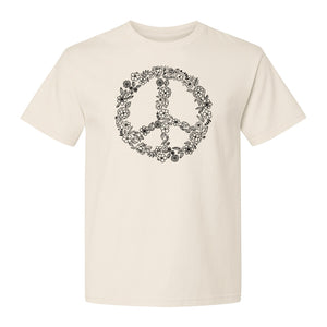 Peace Sign T-Shirt, Floral Boho Outline Design for Hippie Style and Retro Festival Fans