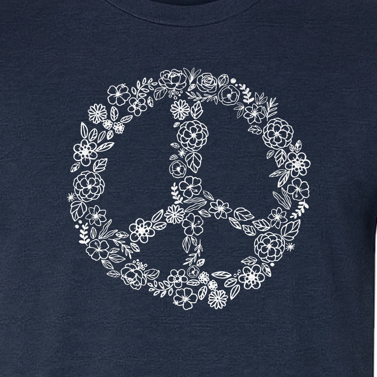 Peace Sign T-Shirt, Floral Boho Outline Design for Hippie Style and Retro Festival Fans