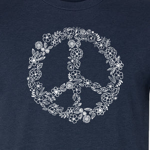 Peace Sign T-Shirt, Floral Boho Outline Design for Hippie Style and Retro Festival Fans
