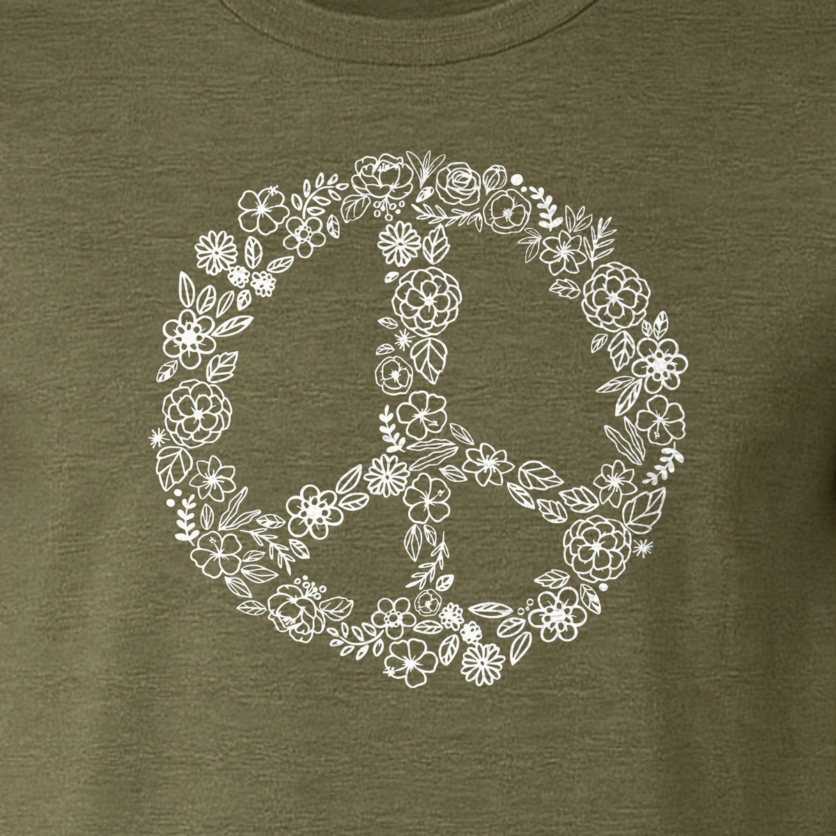 Peace Sign T-Shirt, Floral Boho Outline Design for Hippie Style and Retro Festival Fans