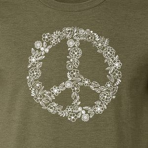 Peace Sign T-Shirt, Floral Boho Outline Design for Hippie Style and Retro Festival Fans