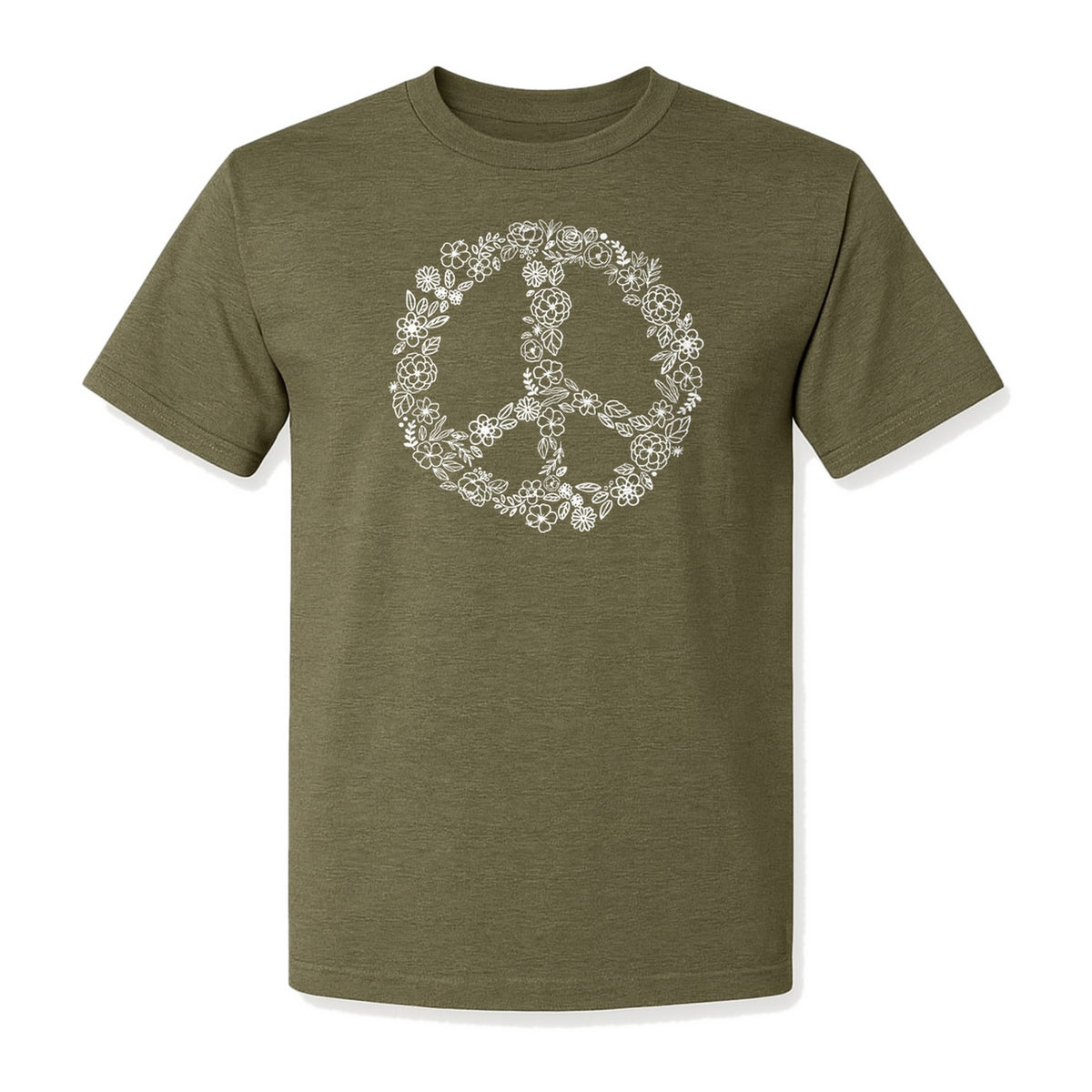 Peace Sign T-Shirt, Floral Boho Outline Design for Hippie Style and Retro Festival Fans