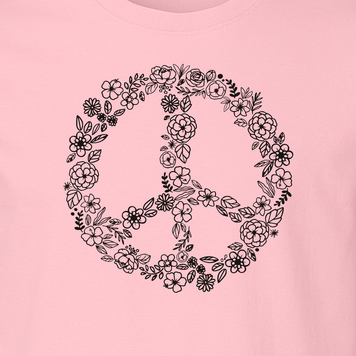 Peace Sign T-Shirt, Floral Boho Outline Design for Hippie Style and Retro Festival Fans