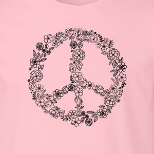 Peace Sign T-Shirt, Floral Boho Outline Design for Hippie Style and Retro Festival Fans
