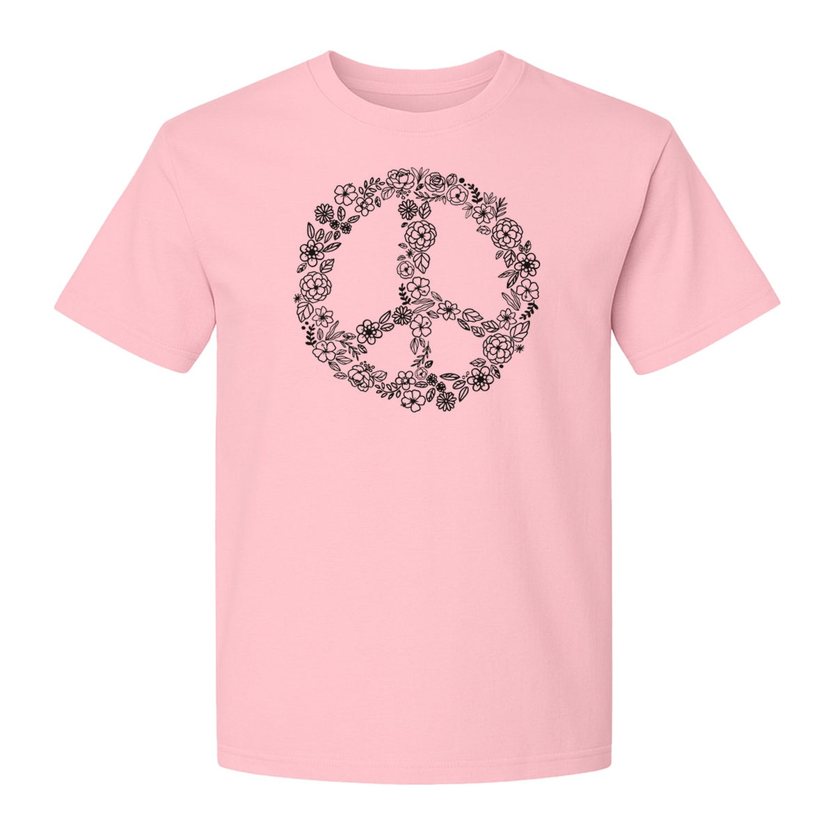 Peace Sign T-Shirt, Floral Boho Outline Design for Hippie Style and Retro Festival Fans