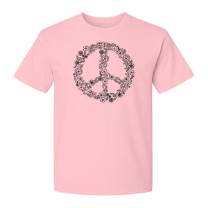 Peace Sign T-Shirt, Floral Boho Outline Design for Hippie Style and Retro Festival Fans