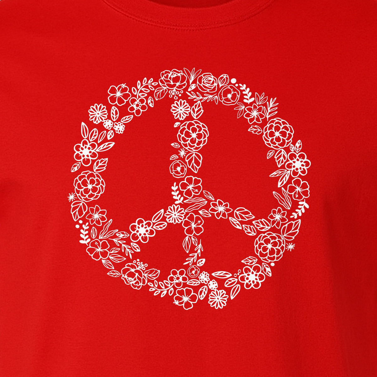 Peace Sign T-Shirt, Floral Boho Outline Design for Hippie Style and Retro Festival Fans