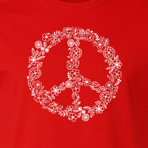 Peace Sign T-Shirt, Floral Boho Outline Design for Hippie Style and Retro Festival Fans