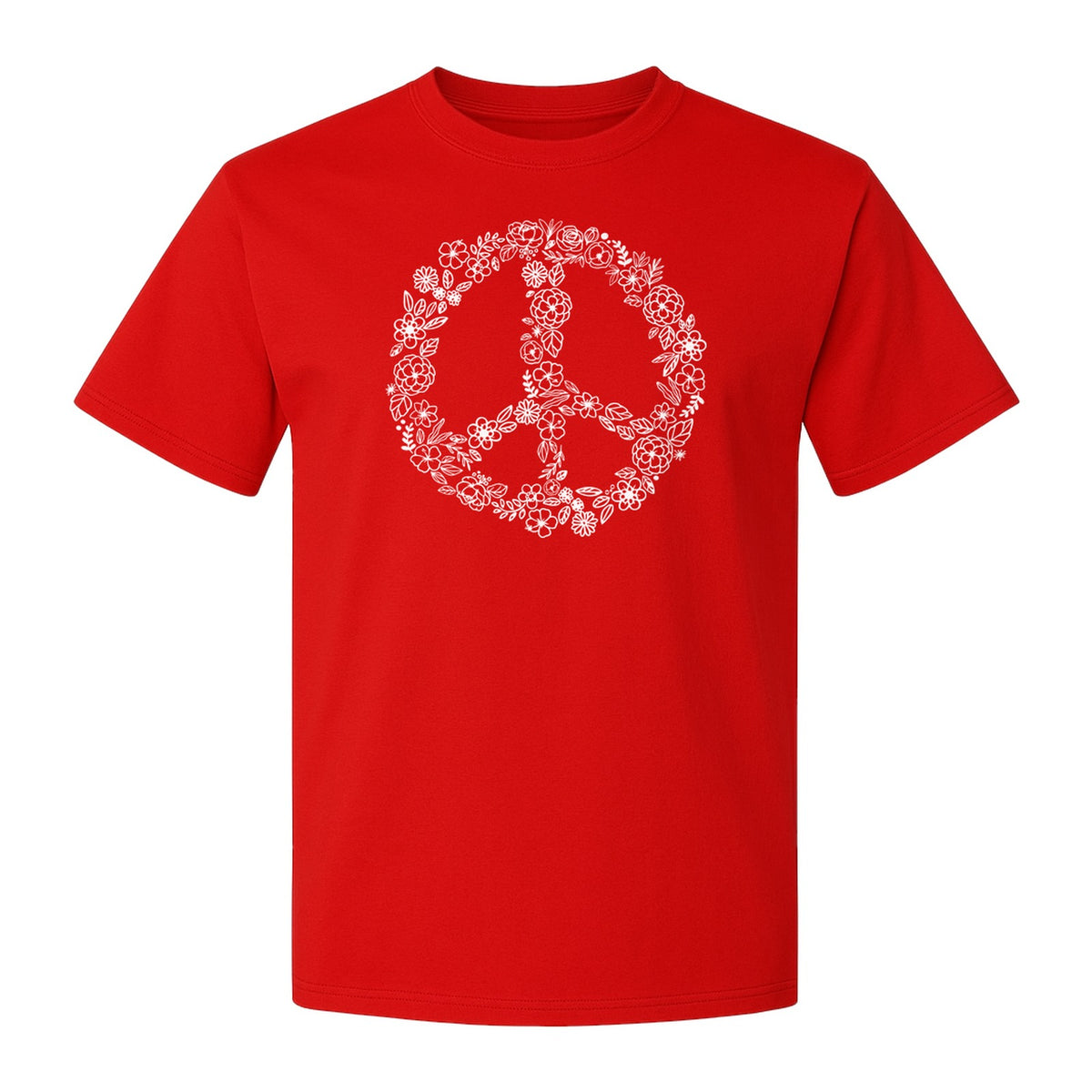 Peace Sign T-Shirt, Floral Boho Outline Design for Hippie Style and Retro Festival Fans