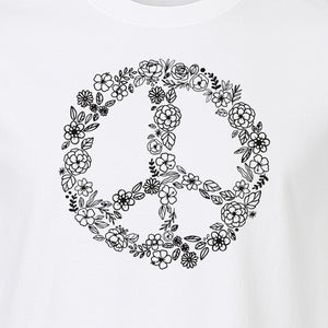 Peace Sign T-Shirt, Floral Boho Outline Design for Hippie Style and Retro Festival Fans