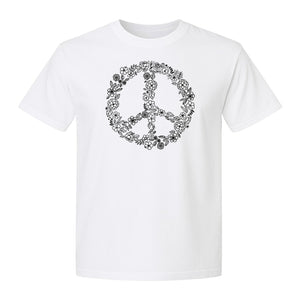 Peace Sign T-Shirt, Floral Boho Outline Design for Hippie Style and Retro Festival Fans