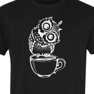 Owl Coffee T-Shirt, Perched in Teacup Design for Bird Watchers and Animal Lovers