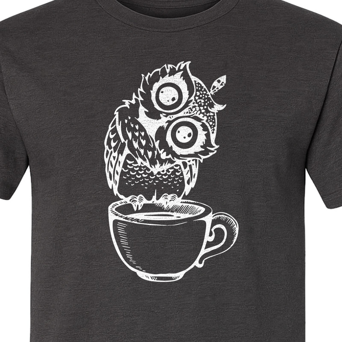 Owl Coffee T-Shirt, Perched in Teacup Design for Bird Watchers and Animal Lovers