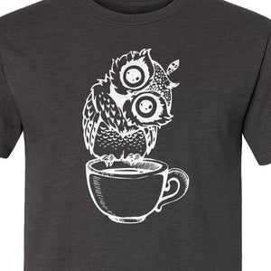 Owl Coffee T-Shirt, Perched in Teacup Design for Bird Watchers and Animal Lovers