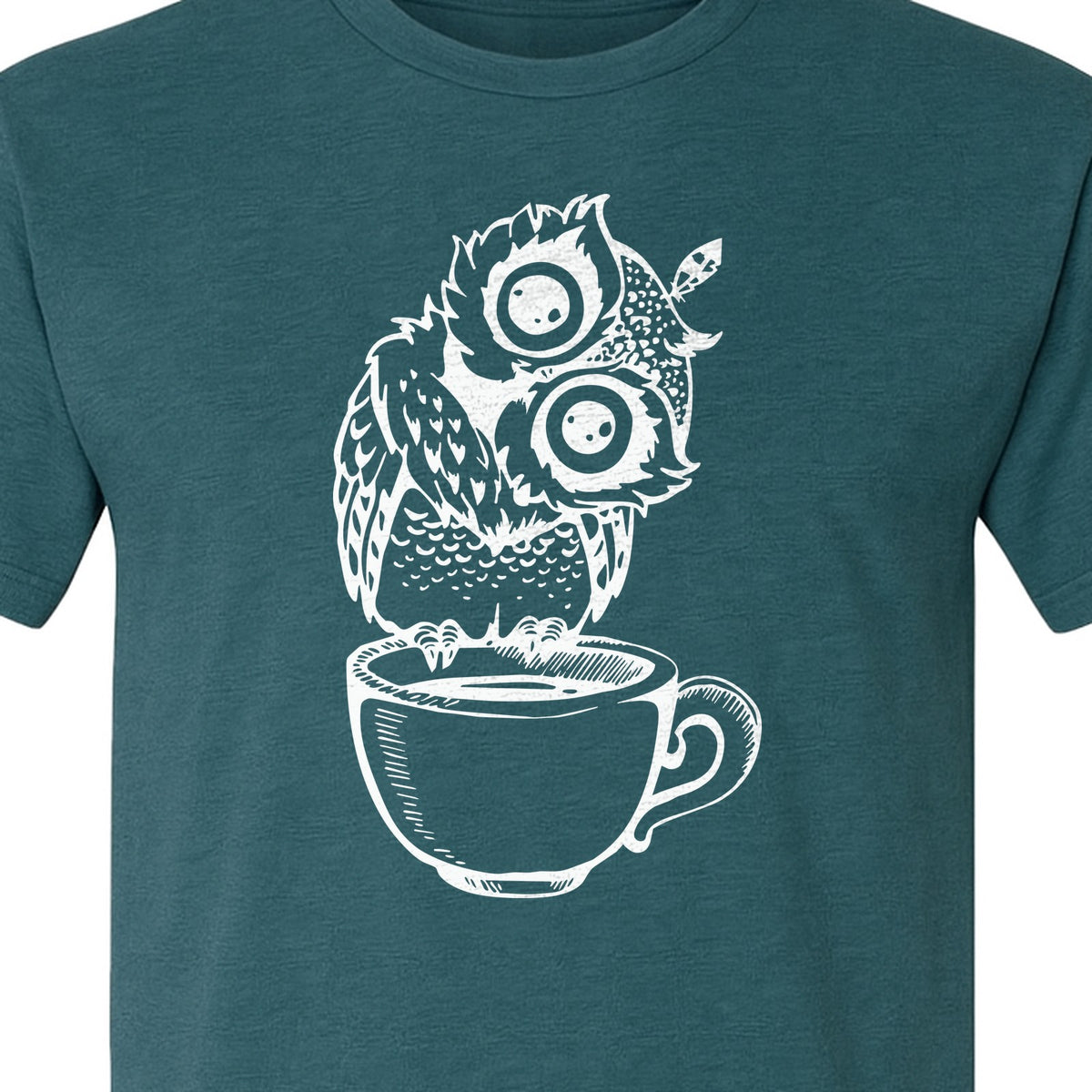 Owl Coffee T-Shirt, Perched in Teacup Design for Bird Watchers and Animal Lovers