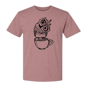 Owl Coffee T-Shirt, Perched in Teacup Design for Bird Watchers and Animal Lovers