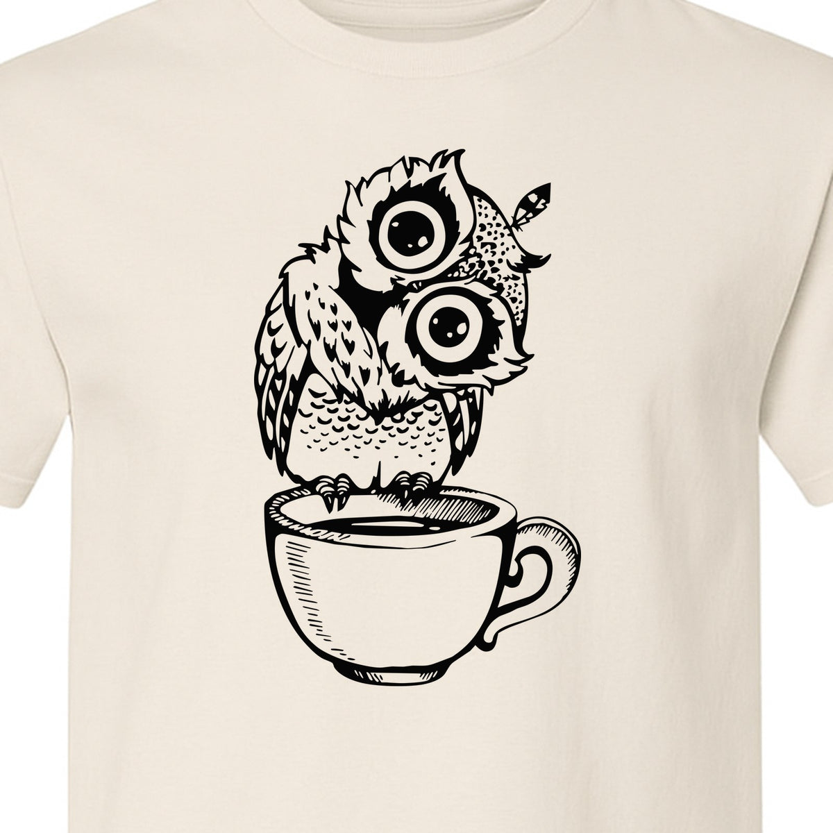 Owl Coffee T-Shirt, Perched in Teacup Design for Bird Watchers and Animal Lovers