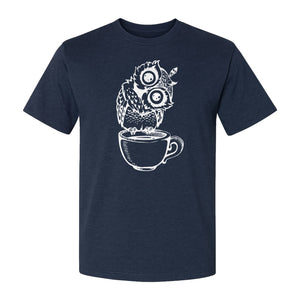 Owl Coffee T-Shirt, Perched in Teacup Design for Bird Watchers and Animal Lovers