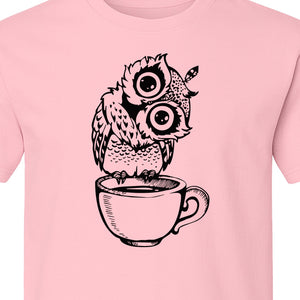 Owl Coffee T-Shirt, Perched in Teacup Design for Bird Watchers and Animal Lovers