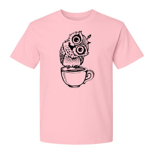 Owl Coffee T-Shirt, Perched in Teacup Design for Bird Watchers and Animal Lovers