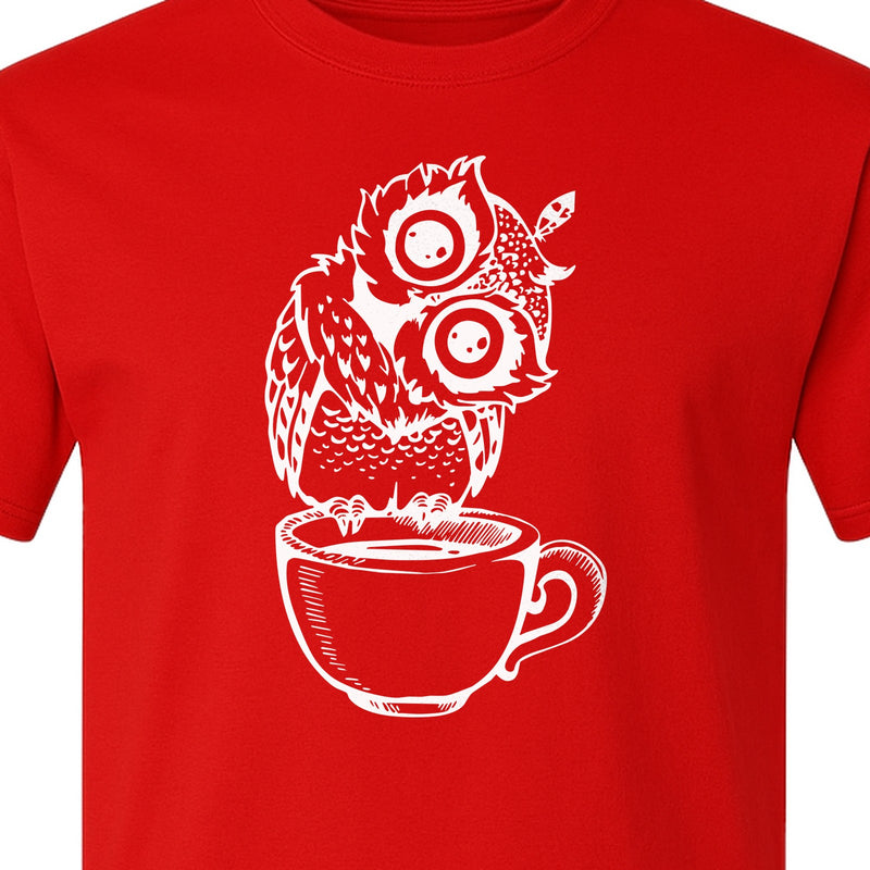 Owl Coffee T-Shirt, Perched in Teacup Design for Bird Watchers and Animal Lovers