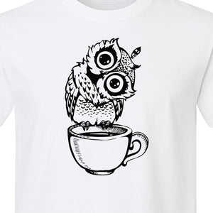 Owl Coffee T-Shirt, Perched in Teacup Design for Bird Watchers and Animal Lovers