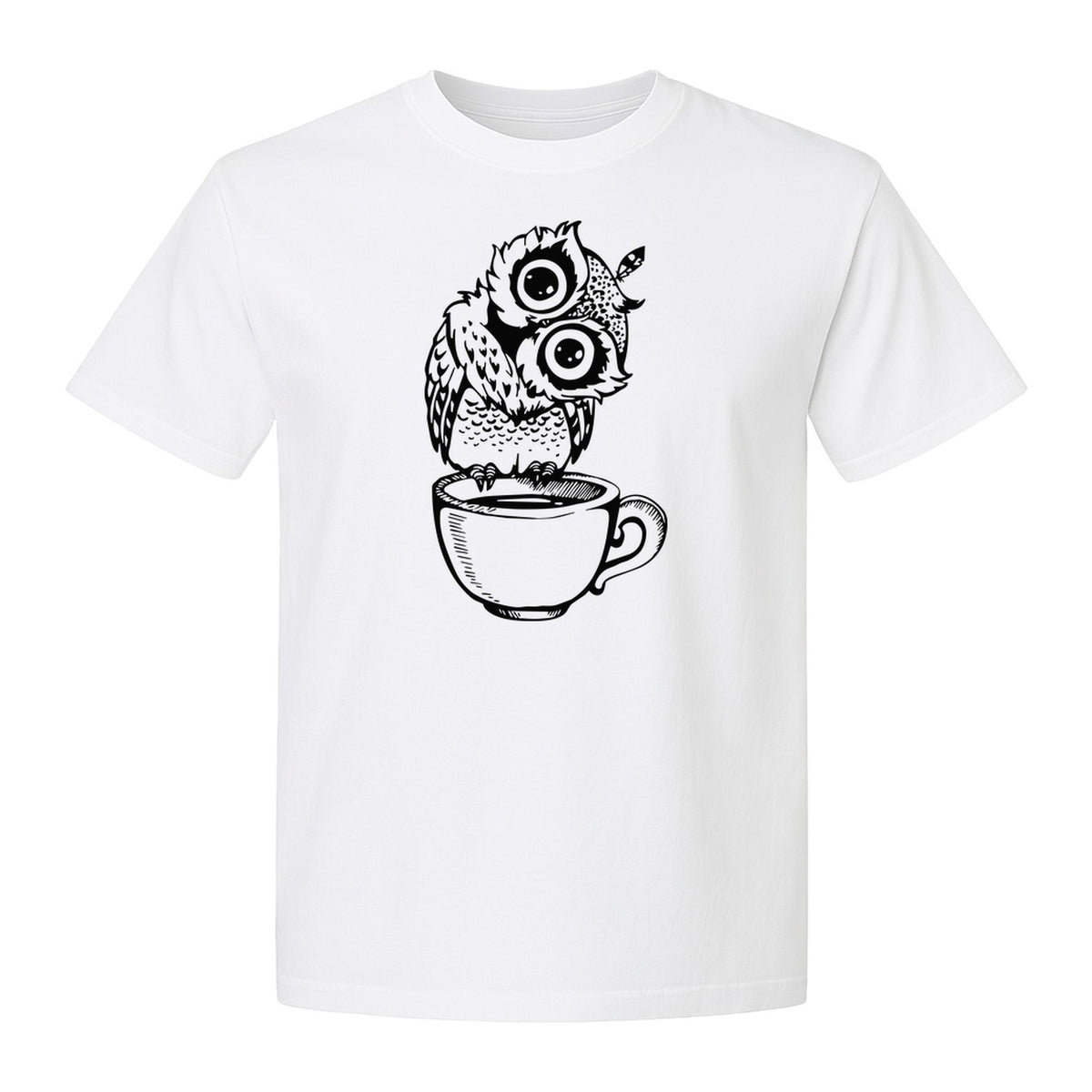 Owl Coffee T-Shirt, Perched in Teacup Design for Bird Watchers and Animal Lovers