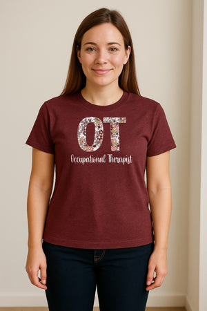Occupational Therapist T-Shirt, Floral OT Letter Design for Therapy Students and Appreciation