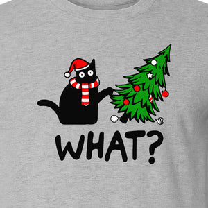 Christmas Cat T-Shirt, Funny What Tree Graphic for Holiday Parties and Animal Lovers