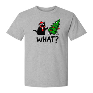 Christmas Cat T-Shirt, Funny What Tree Graphic for Holiday Parties and Animal Lovers