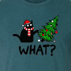 Christmas Cat T-Shirt, Funny What Tree Graphic for Holiday Parties and Animal Lovers